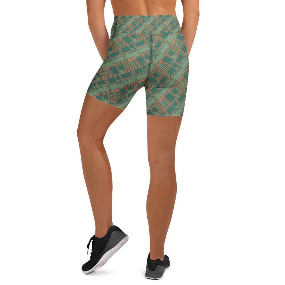 Green Terracotta Stripes Yoga Shorts | GearBunch
