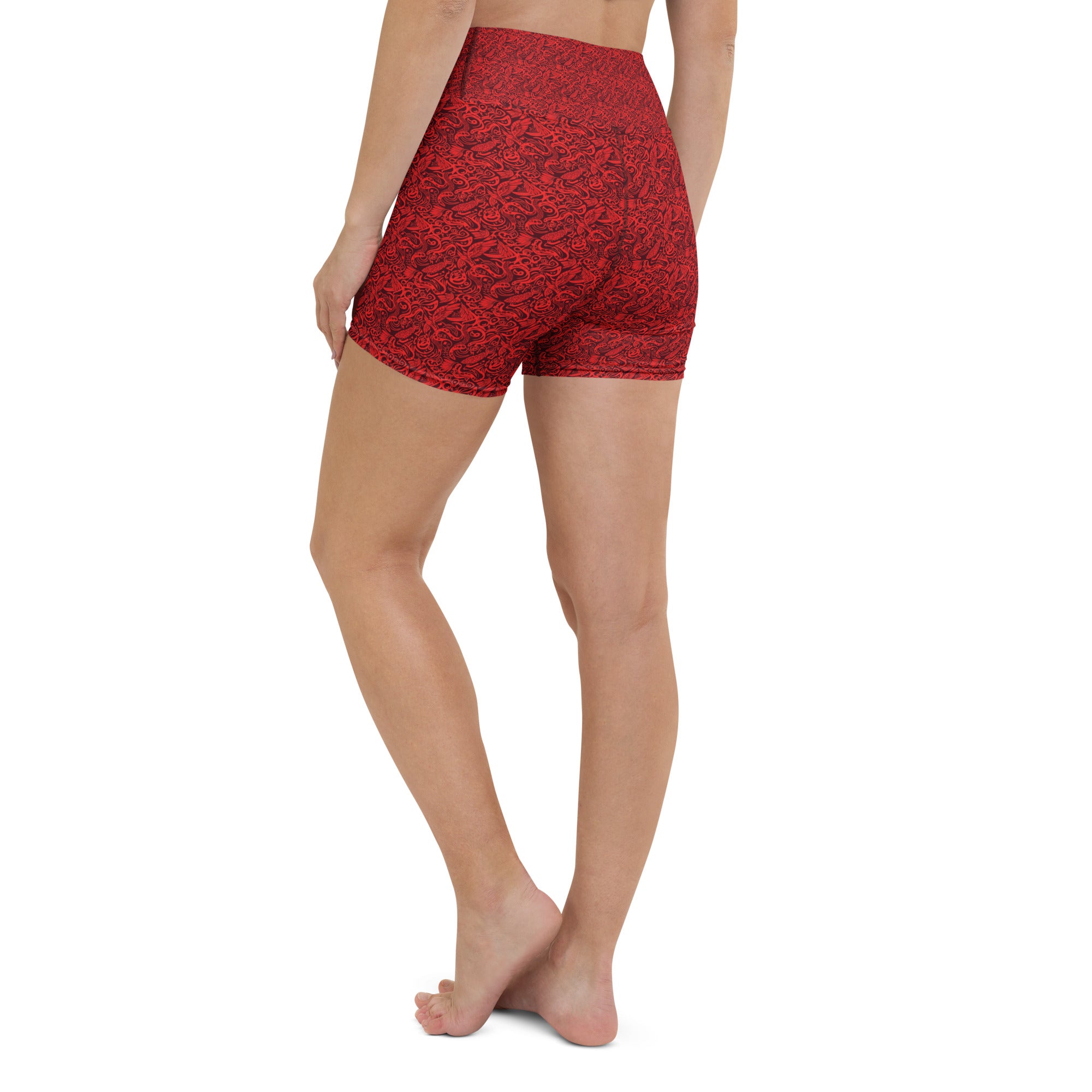 Red Snake Bird Divination Yoga Shorts | GearBunch