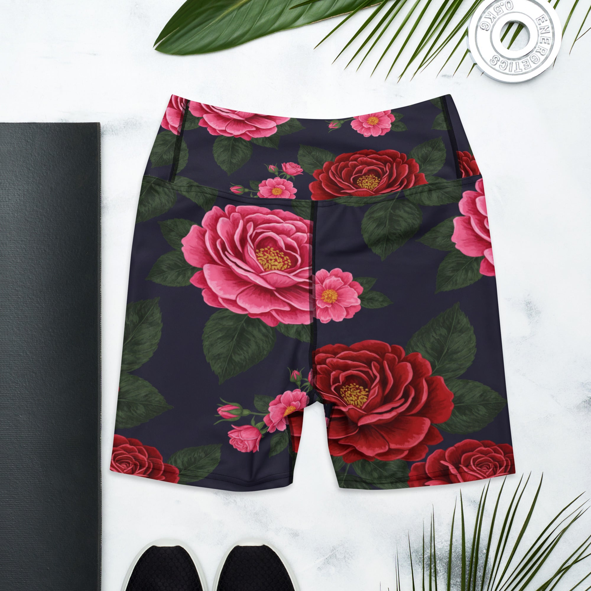 Midnight Garden Roses Yoga Shorts | GearBunch