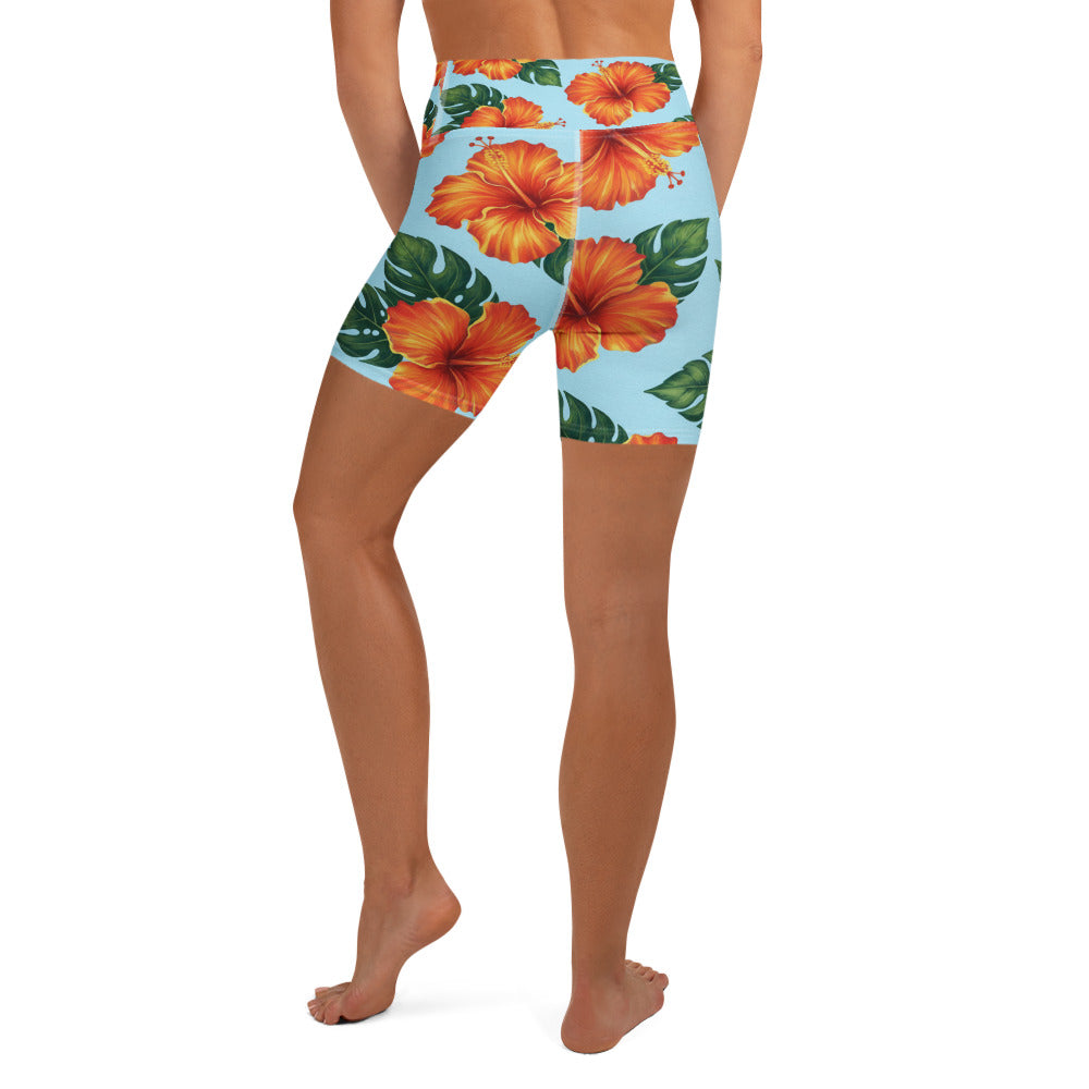 Tropical Hibiscus Bloom Yoga Shorts | GearBunch