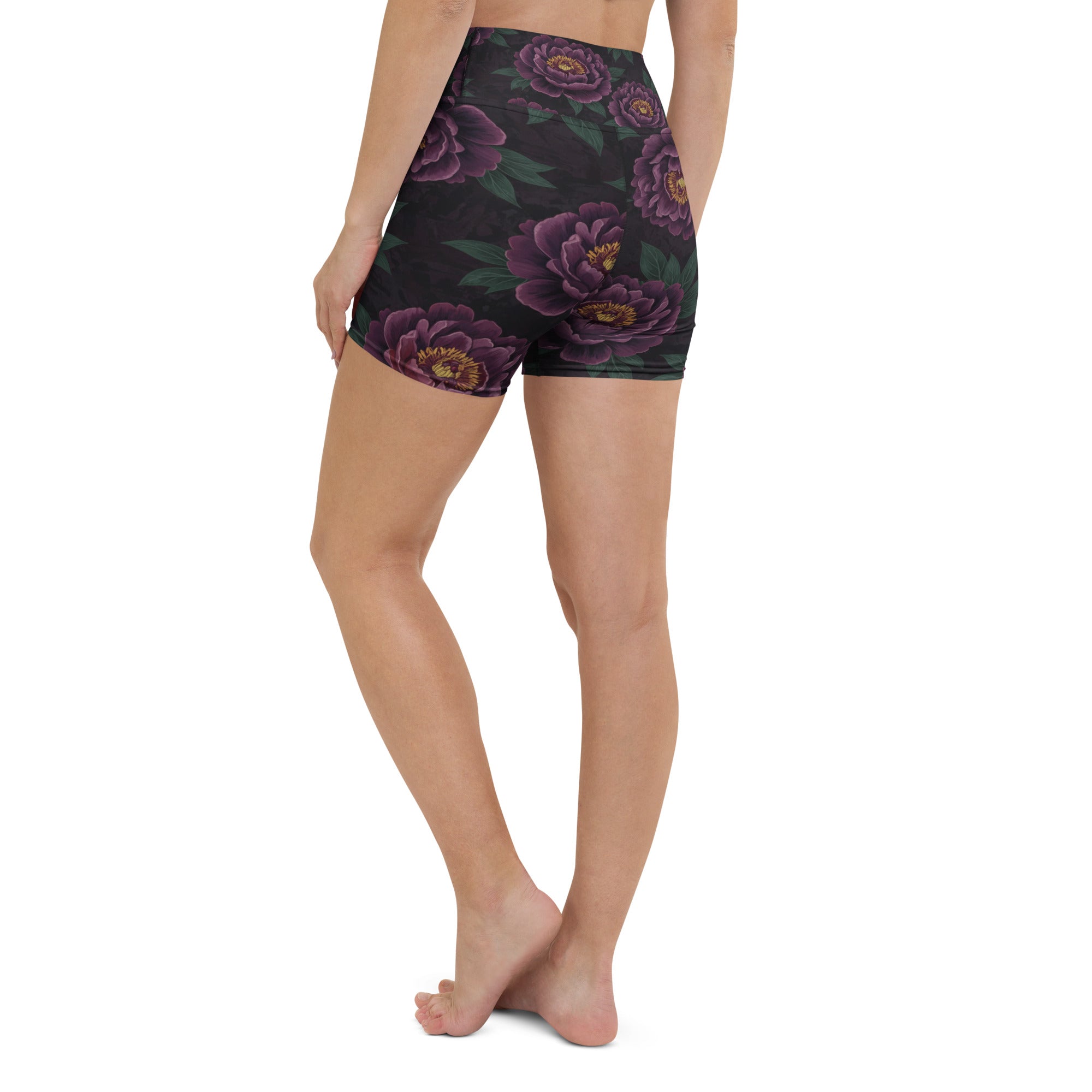 Dark Moody Peonies Yoga Shorts | GearBunch