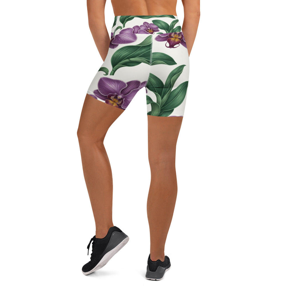 Vintage Botanical Orchids Yoga Shorts | GearBunch