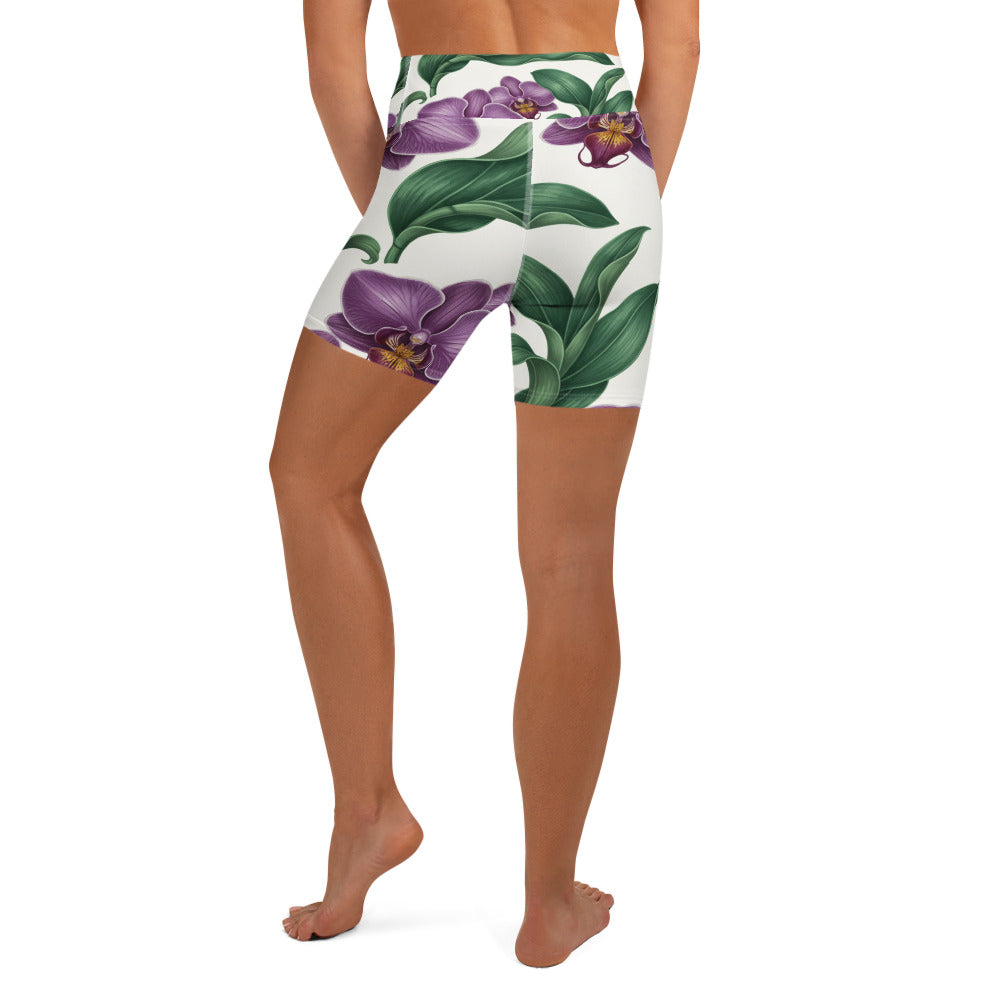 Vintage Botanical Orchids Yoga Shorts | GearBunch