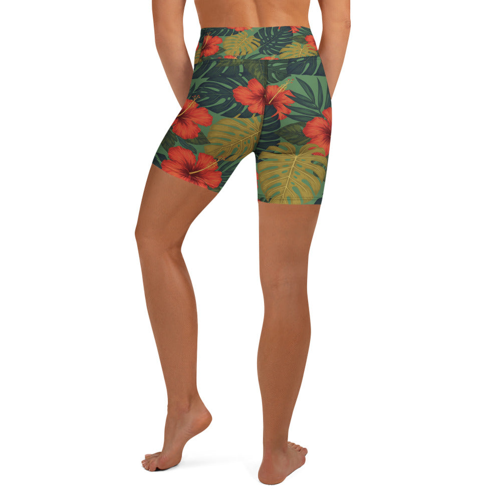 Bold Tropical Leaves Yoga Shorts | GearBunch