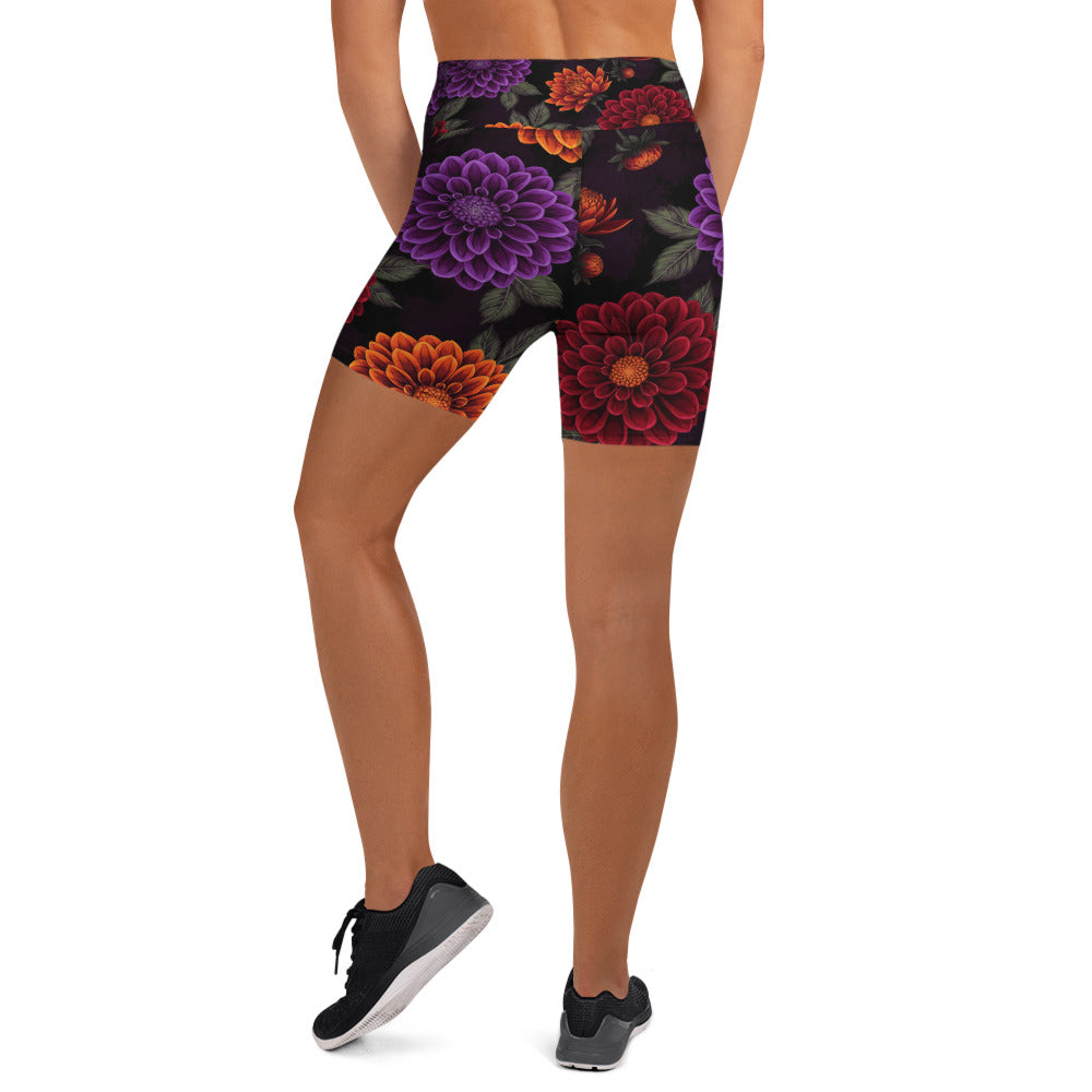 Opulent Dahlia Garden Yoga Shorts | GearBunch