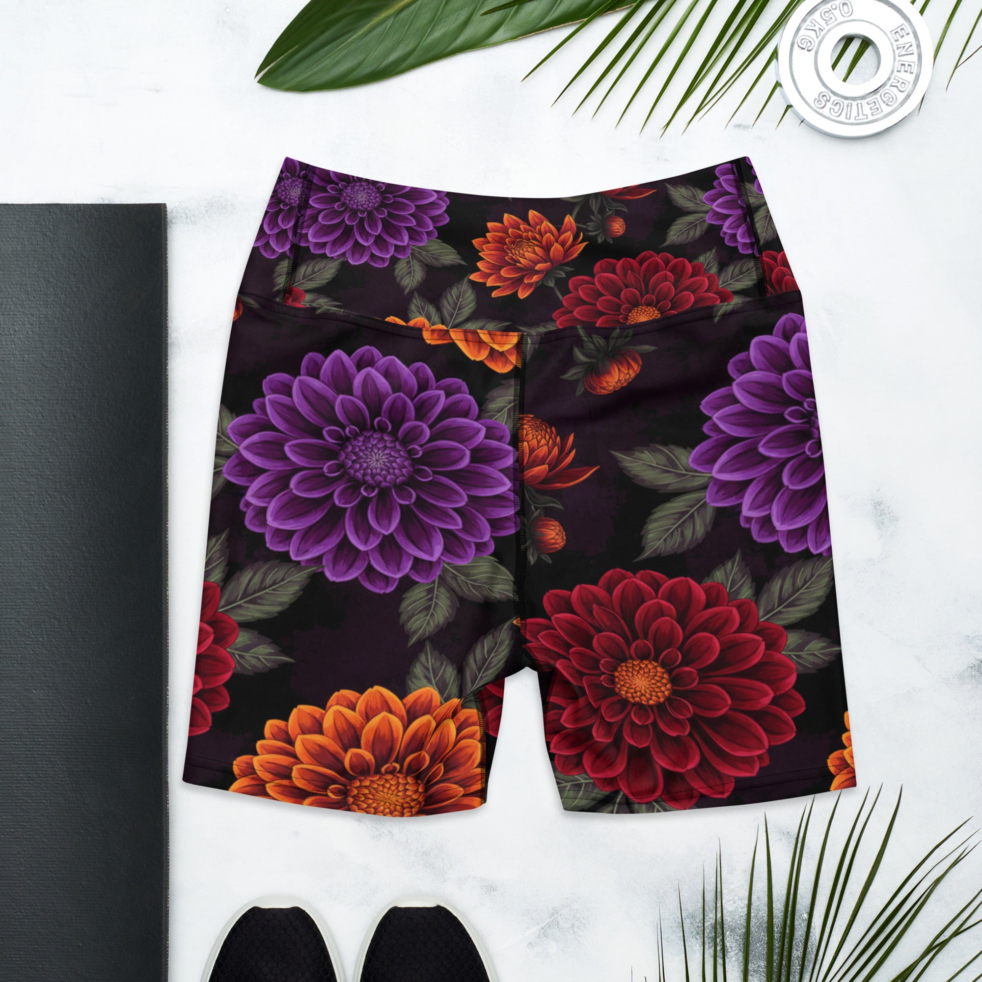 Opulent Dahlia Garden Yoga Shorts | GearBunch