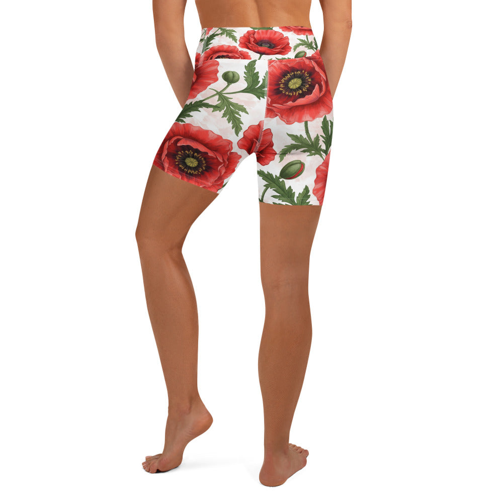 Whimsical Garden Poppies Yoga Shorts | GearBunch