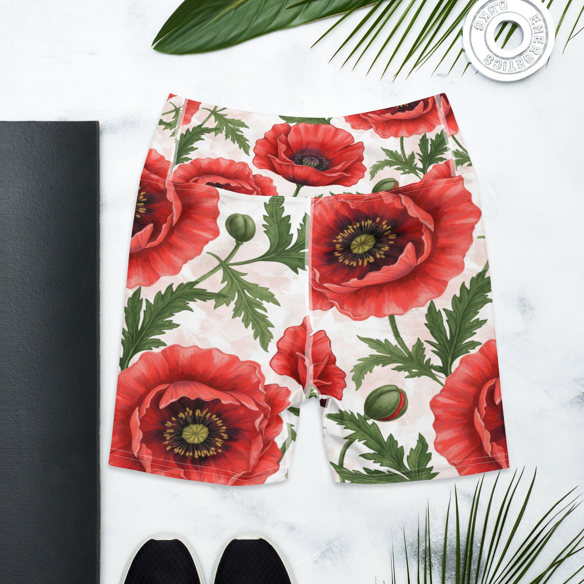 Whimsical Garden Poppies Yoga Shorts | GearBunch