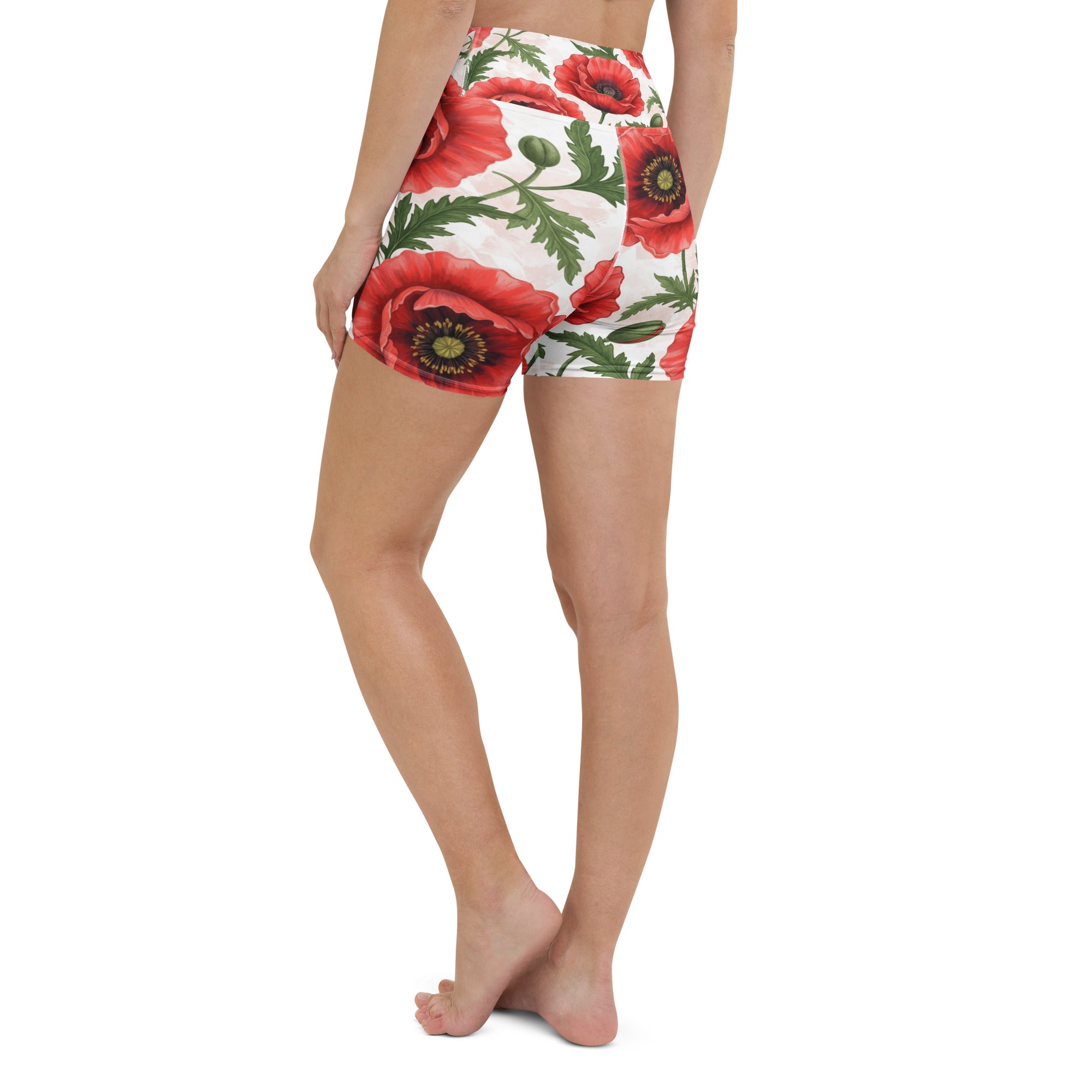 Whimsical Garden Poppies Yoga Shorts | GearBunch
