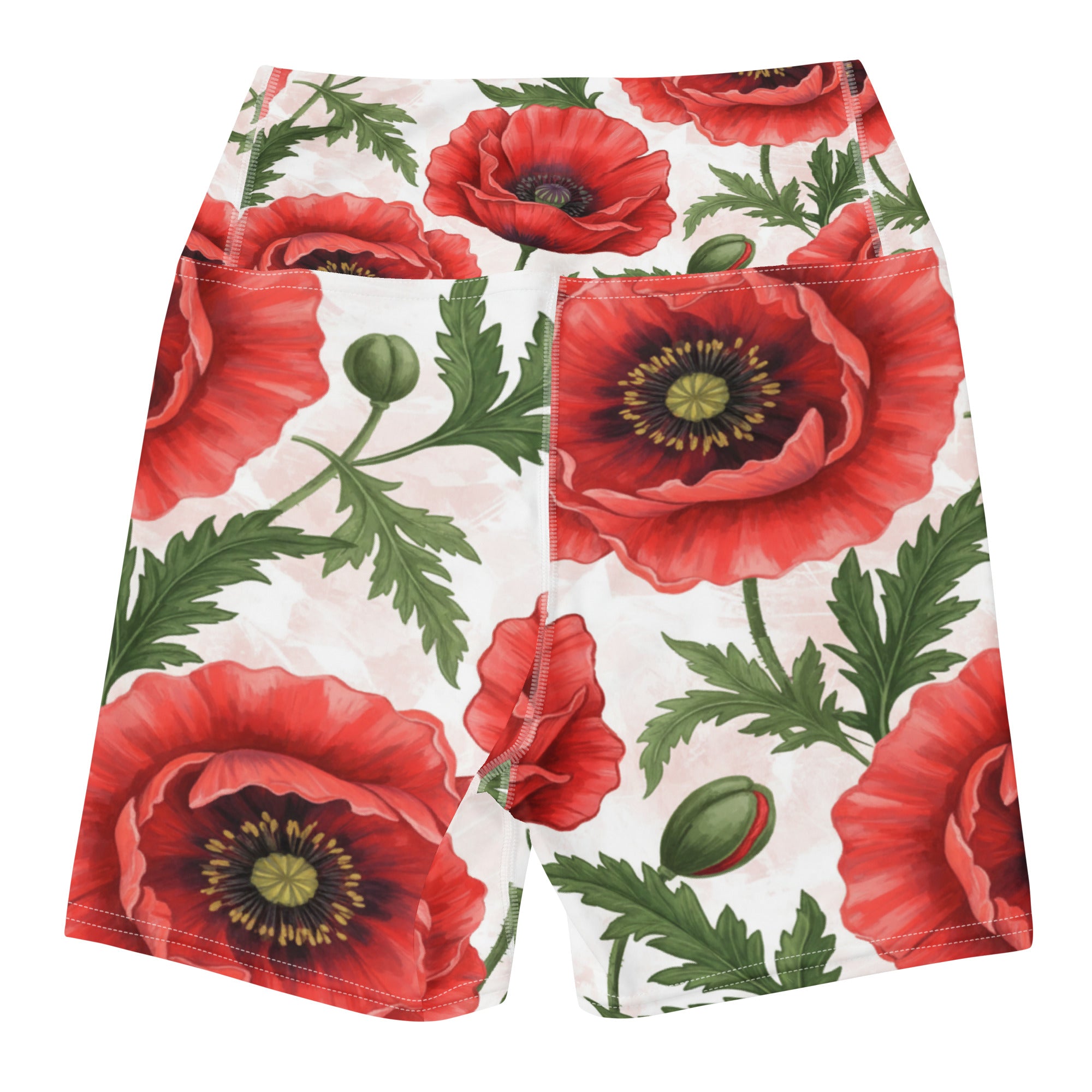 Whimsical Garden Poppies Yoga Shorts | GearBunch