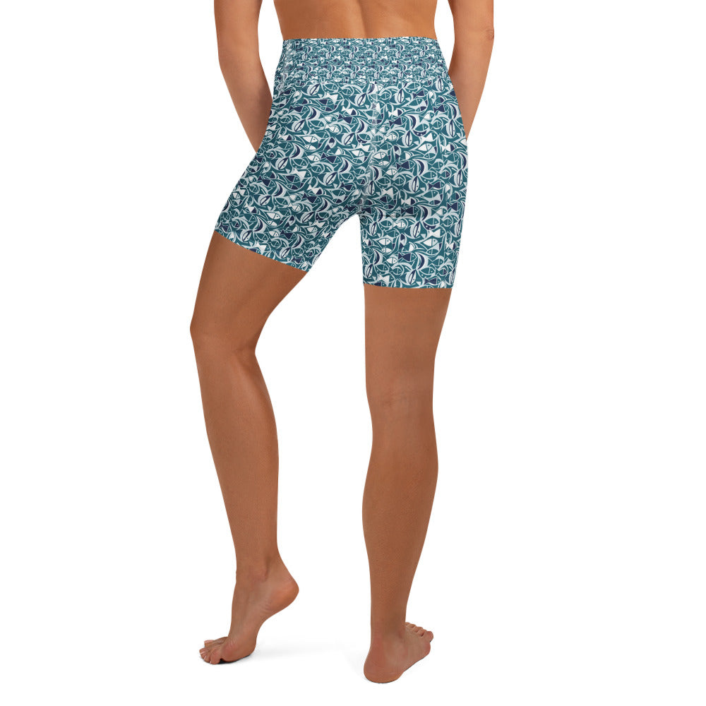 Ichthys Fish and Waves Yoga Shorts | GearBunch