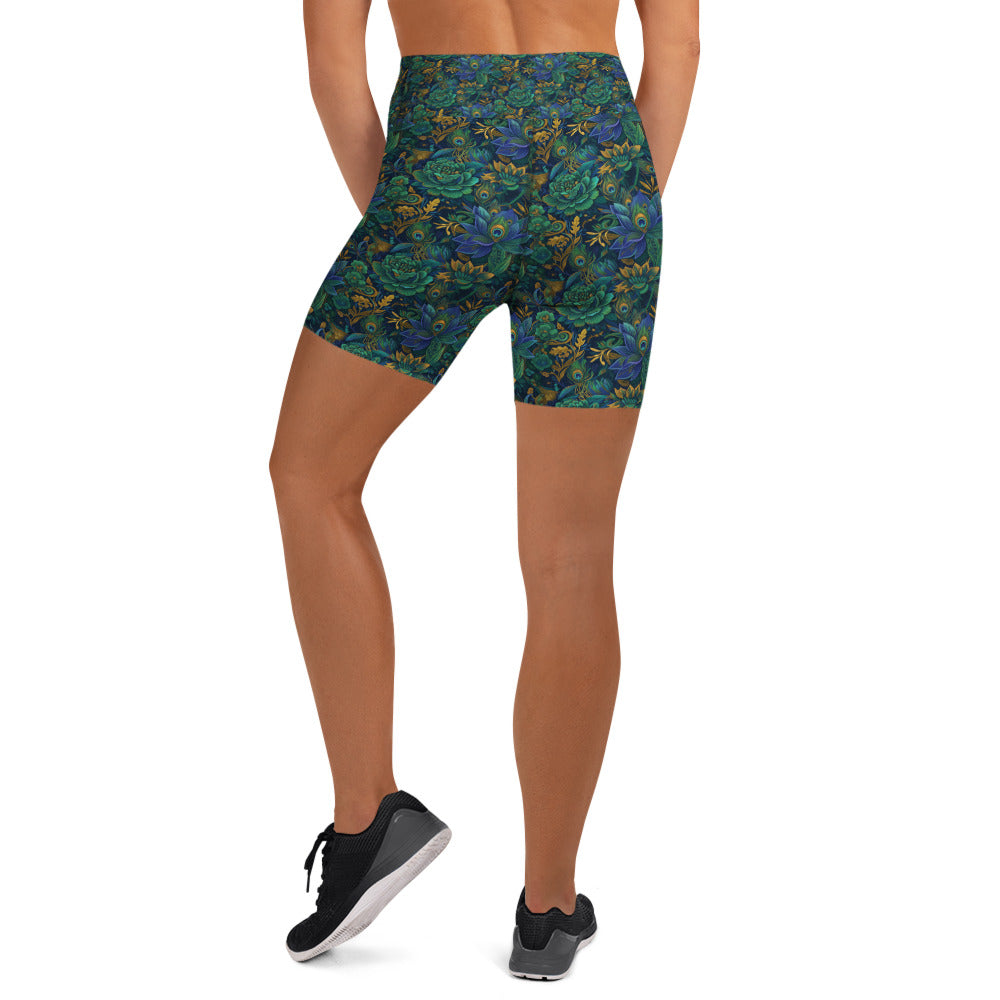 Peacock Feathers Splendour Yoga Shorts | GearBunch