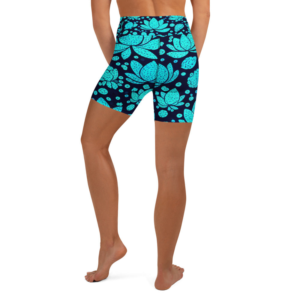 Teal Paillette Lotus Yoga Shorts | GearBunch
