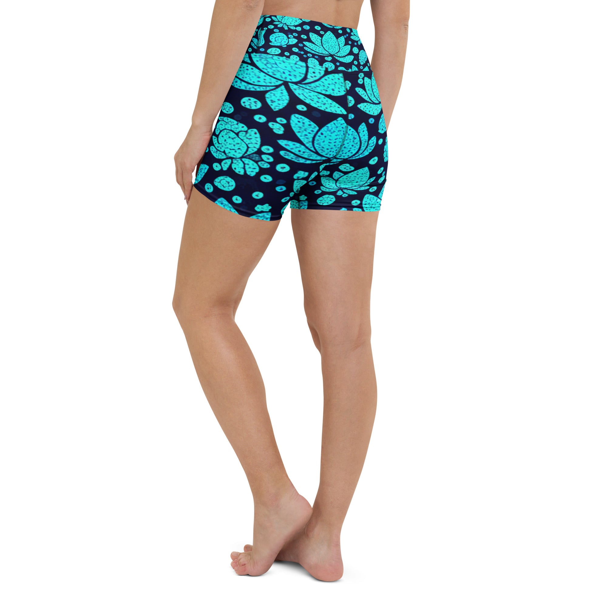 Teal Paillette Lotus Yoga Shorts | GearBunch
