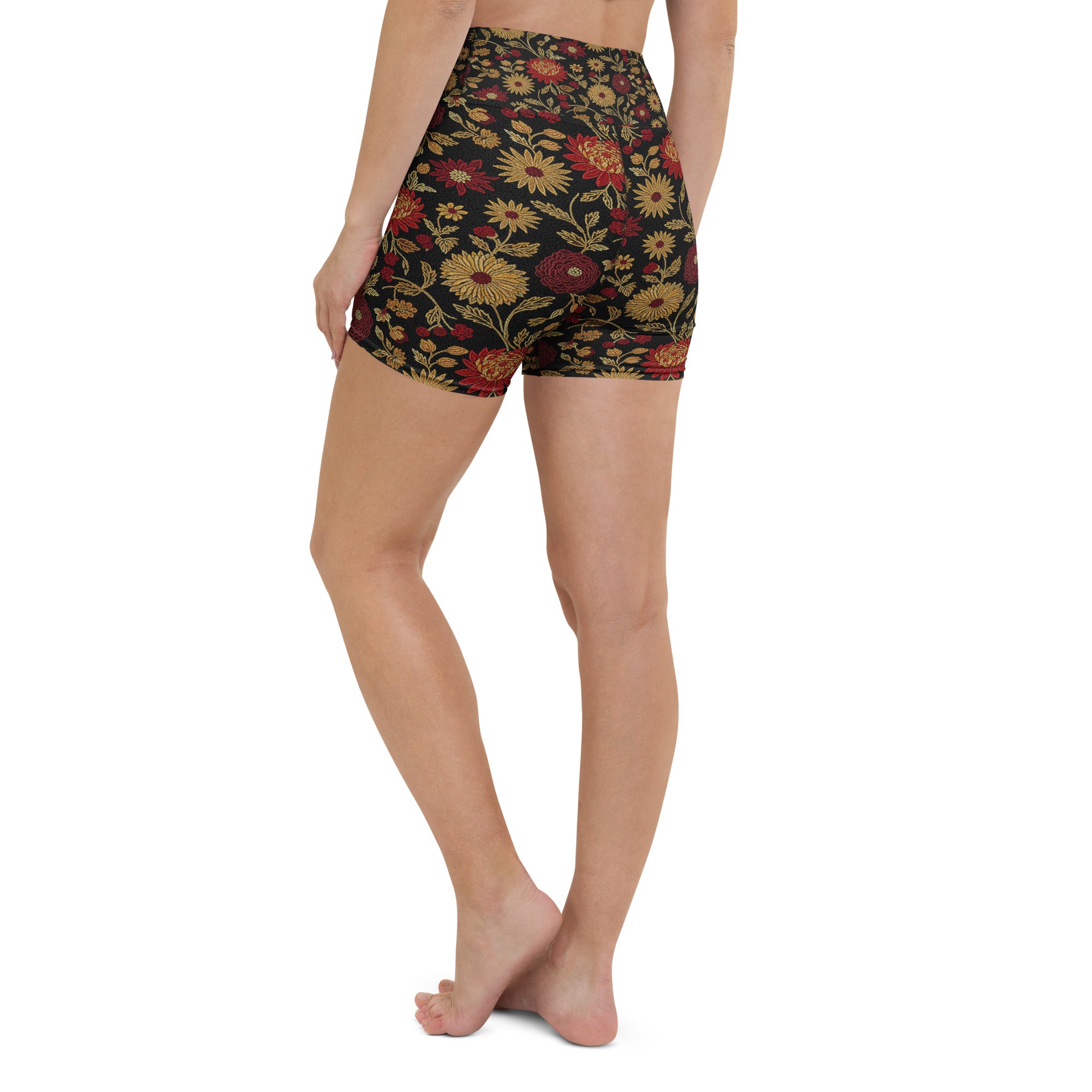 Gold Paillette Rose Garden Yoga Shorts | GearBunch