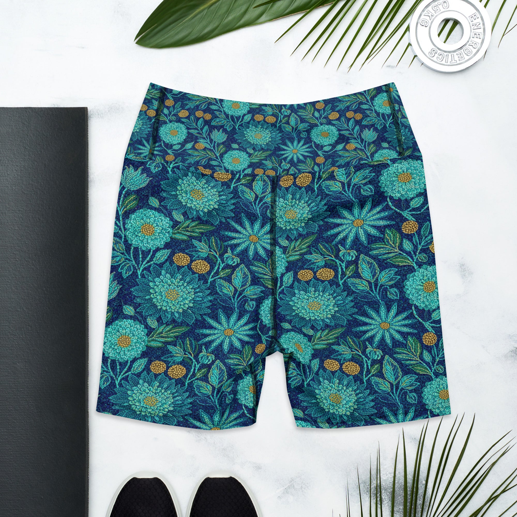 Teal Lotus Garden Yoga Shorts | GearBunch