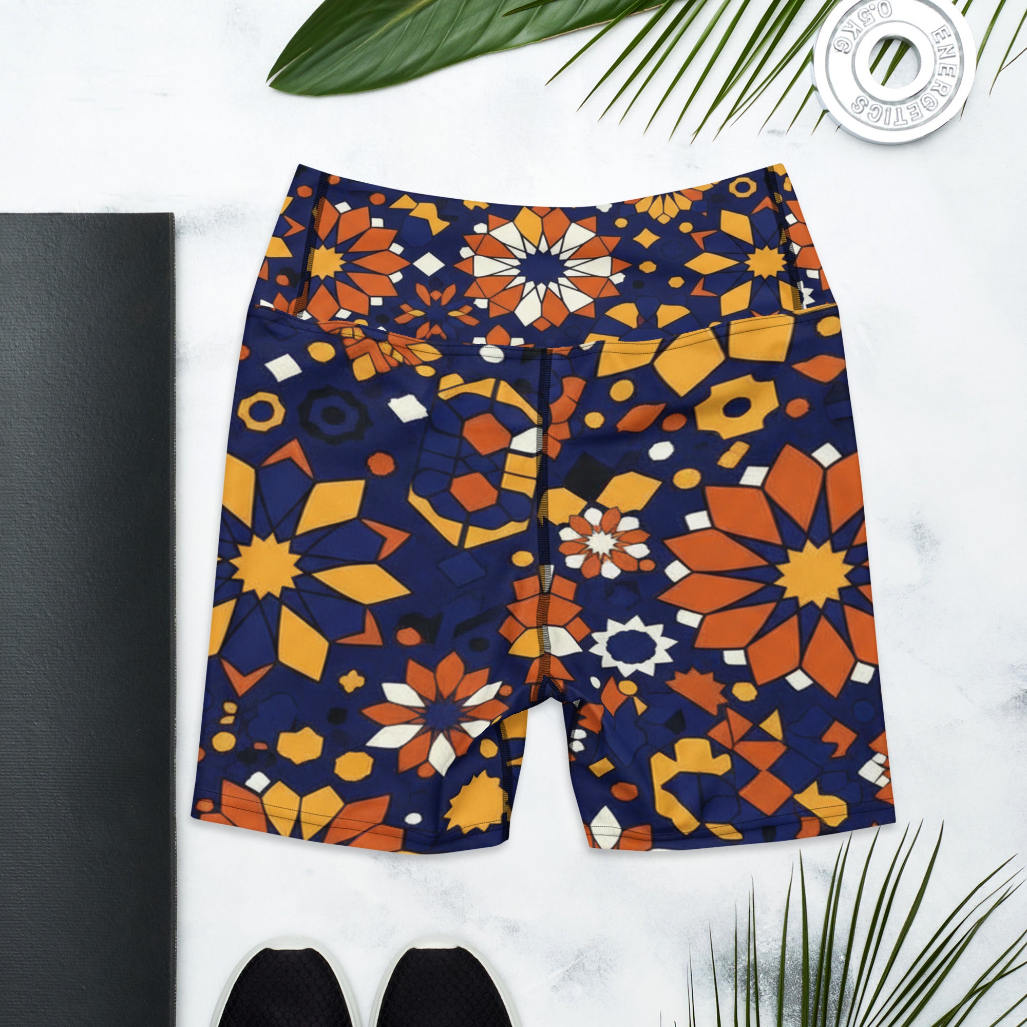 Zellige Indigo Saffron Yoga Shorts | GearBunch