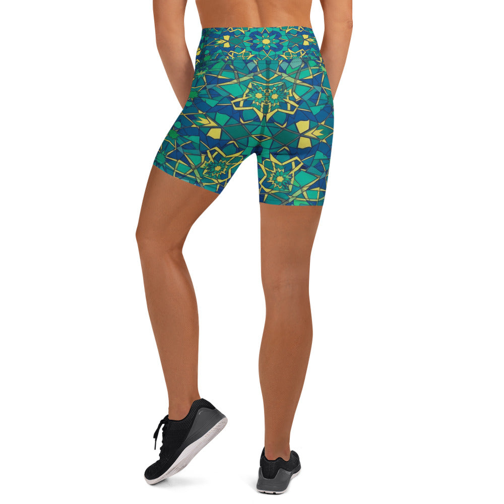 Zellige Peacock Yoga Shorts | GearBunch