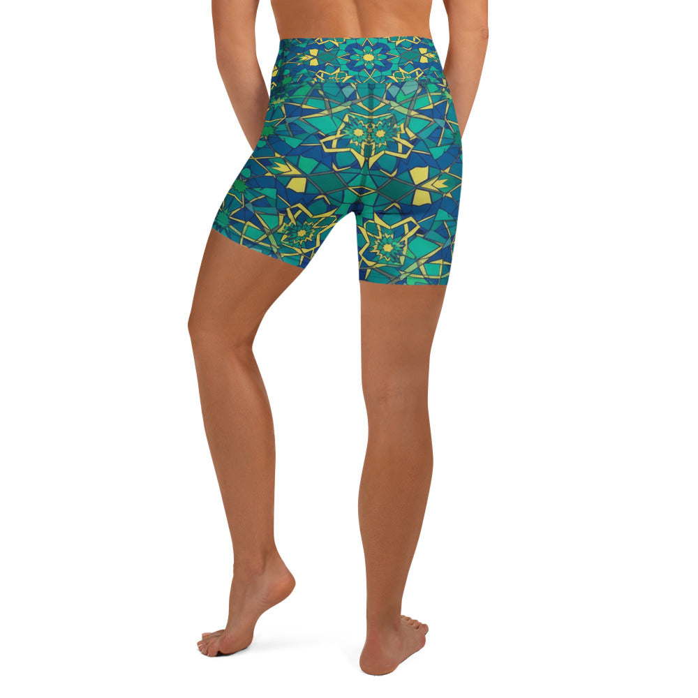 Zellige Peacock Yoga Shorts | GearBunch