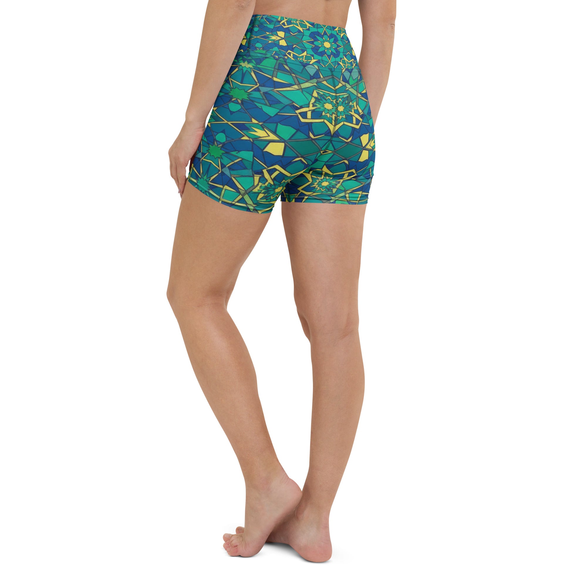 Zellige Peacock Yoga Shorts | GearBunch