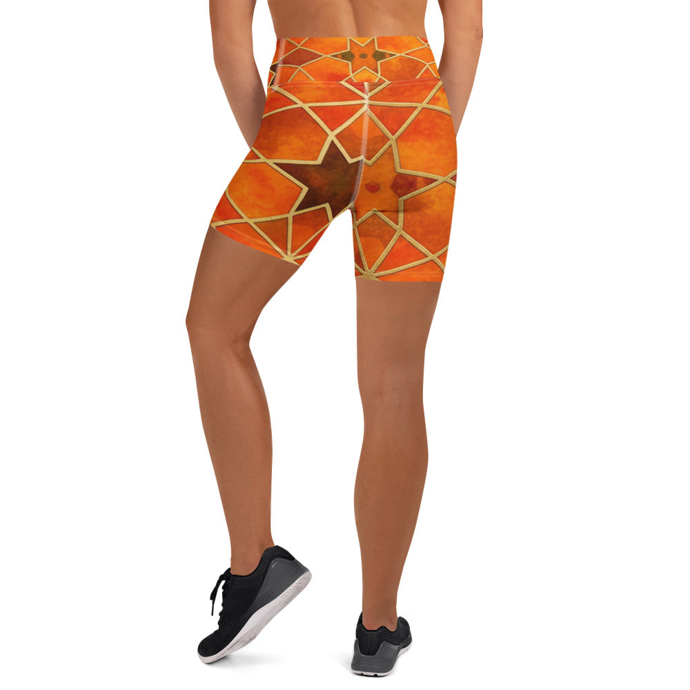 Arabic Watercolour Autumn Spice Yoga Shorts | GearBunch