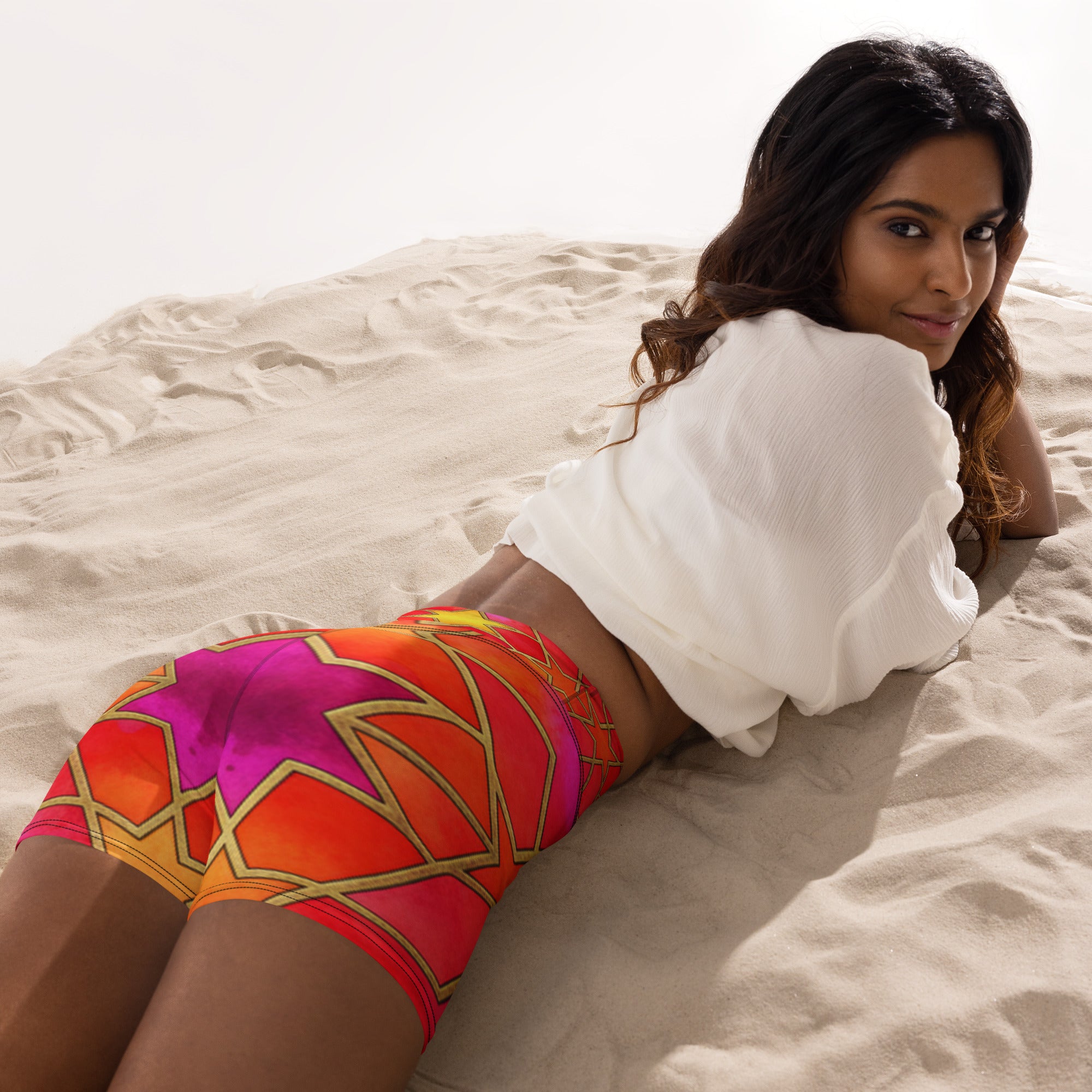 Arabic Watercolour Fire Opal Yoga Shorts | GearBunch