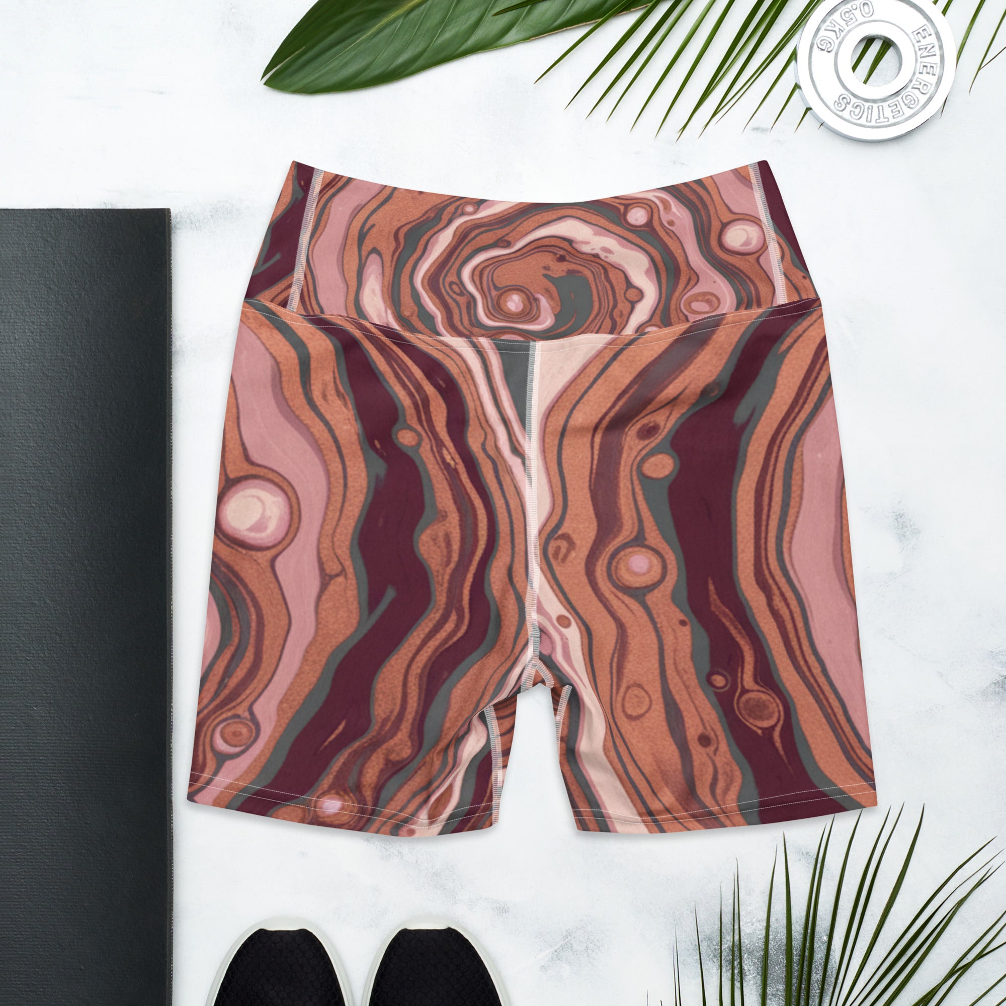 Liquid Marble Rose Gold Yoga Shorts | GearBunch