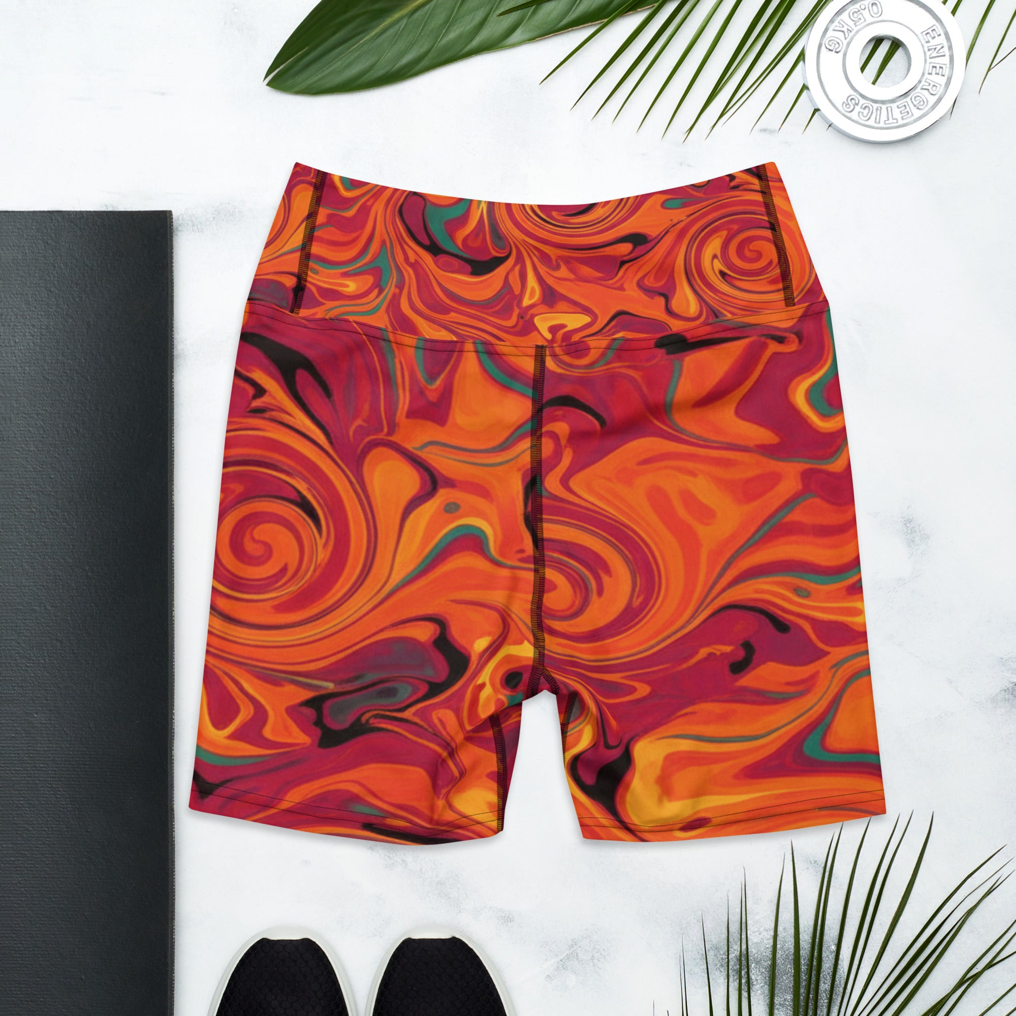 Liquid Marble Fire Opal Yoga Shorts | GearBunch
