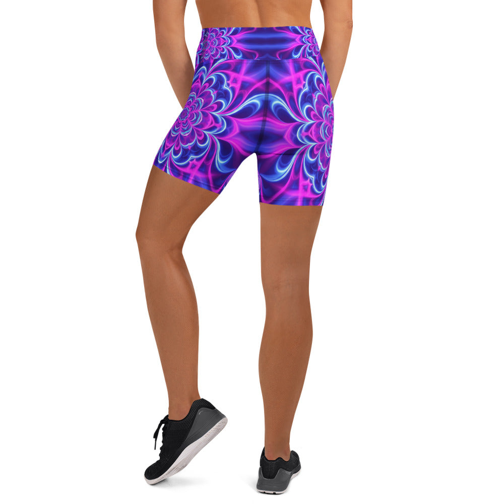 Psychedelic Ultraviolet Bloom Yoga Shorts | GearBunch
