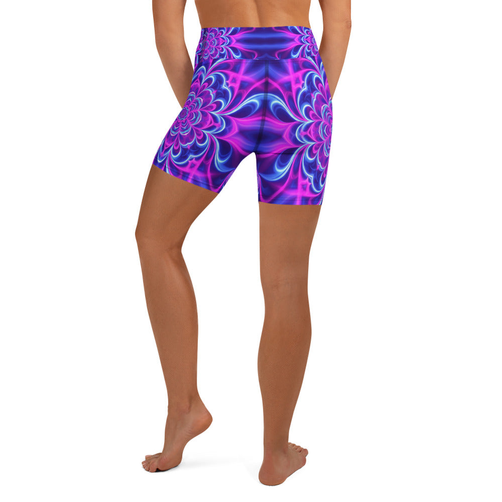 Psychedelic Ultraviolet Bloom Yoga Shorts | GearBunch