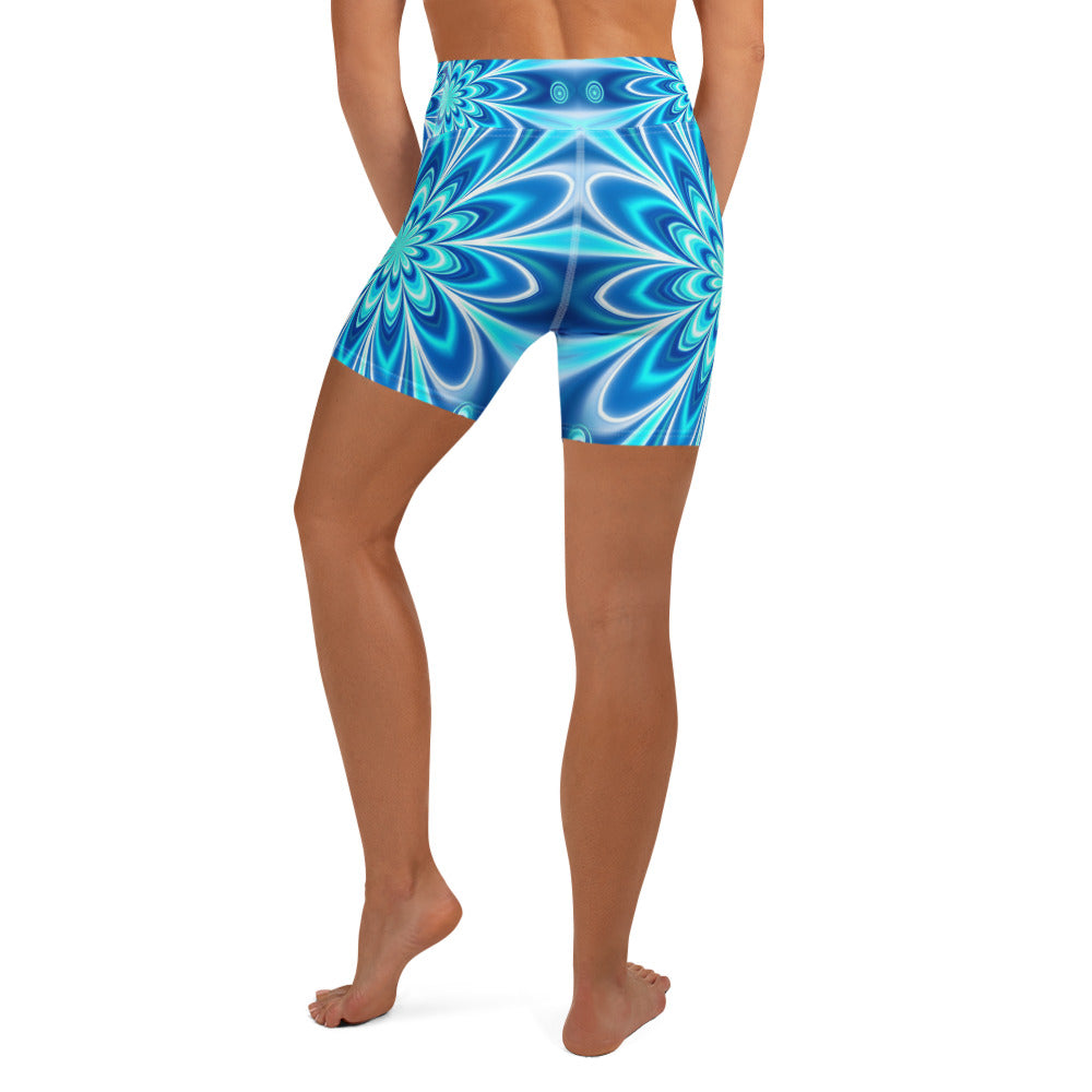Psychedelic Electric Ocean Yoga Shorts | GearBunch