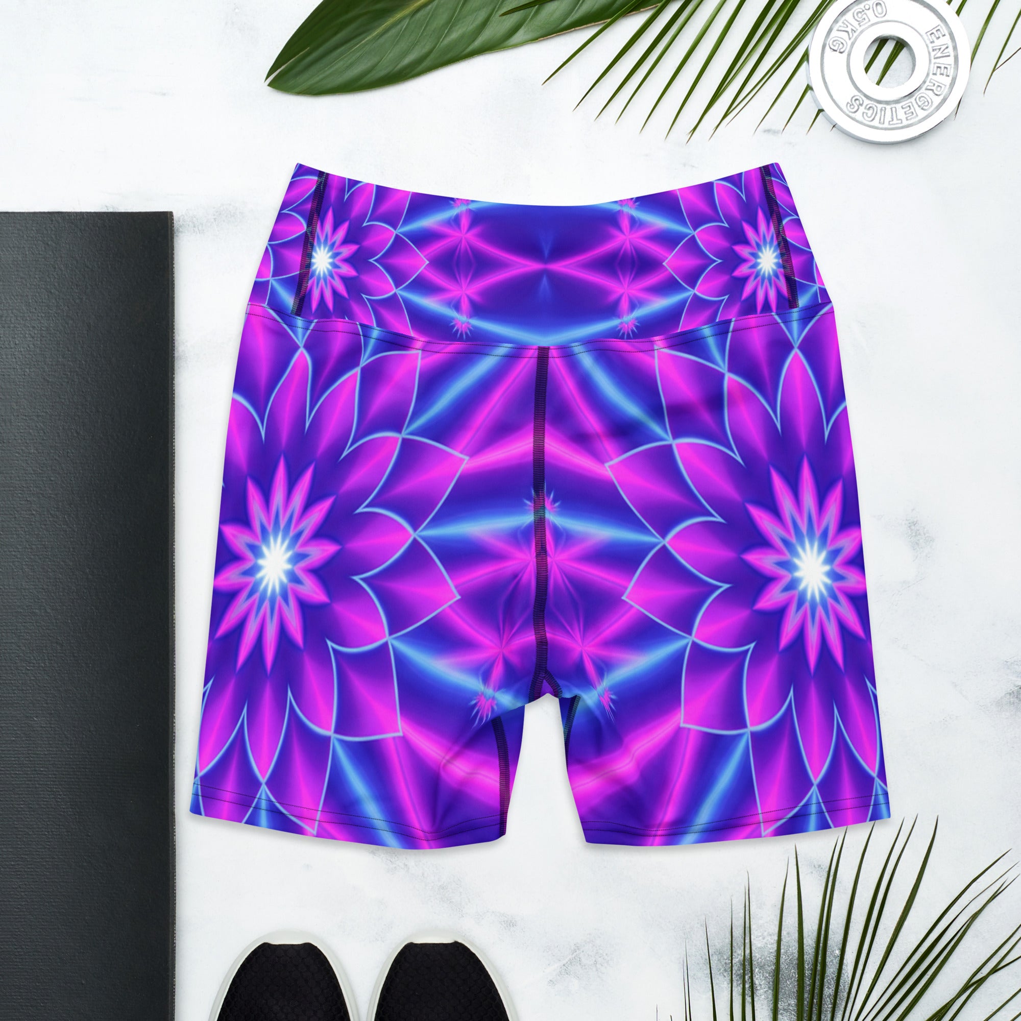 Psychedelic Cosmic Violet Yoga Shorts | GearBunch