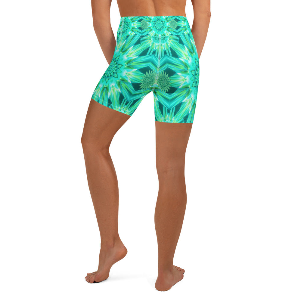 Psychedelic Mint Warp Yoga Shorts | GearBunch