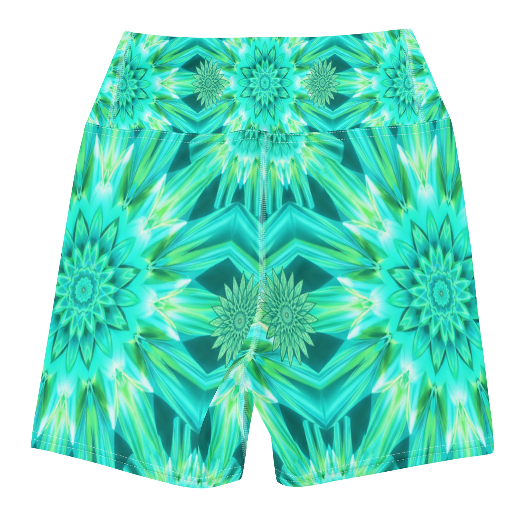 Psychedelic Mint Warp Yoga Shorts | GearBunch