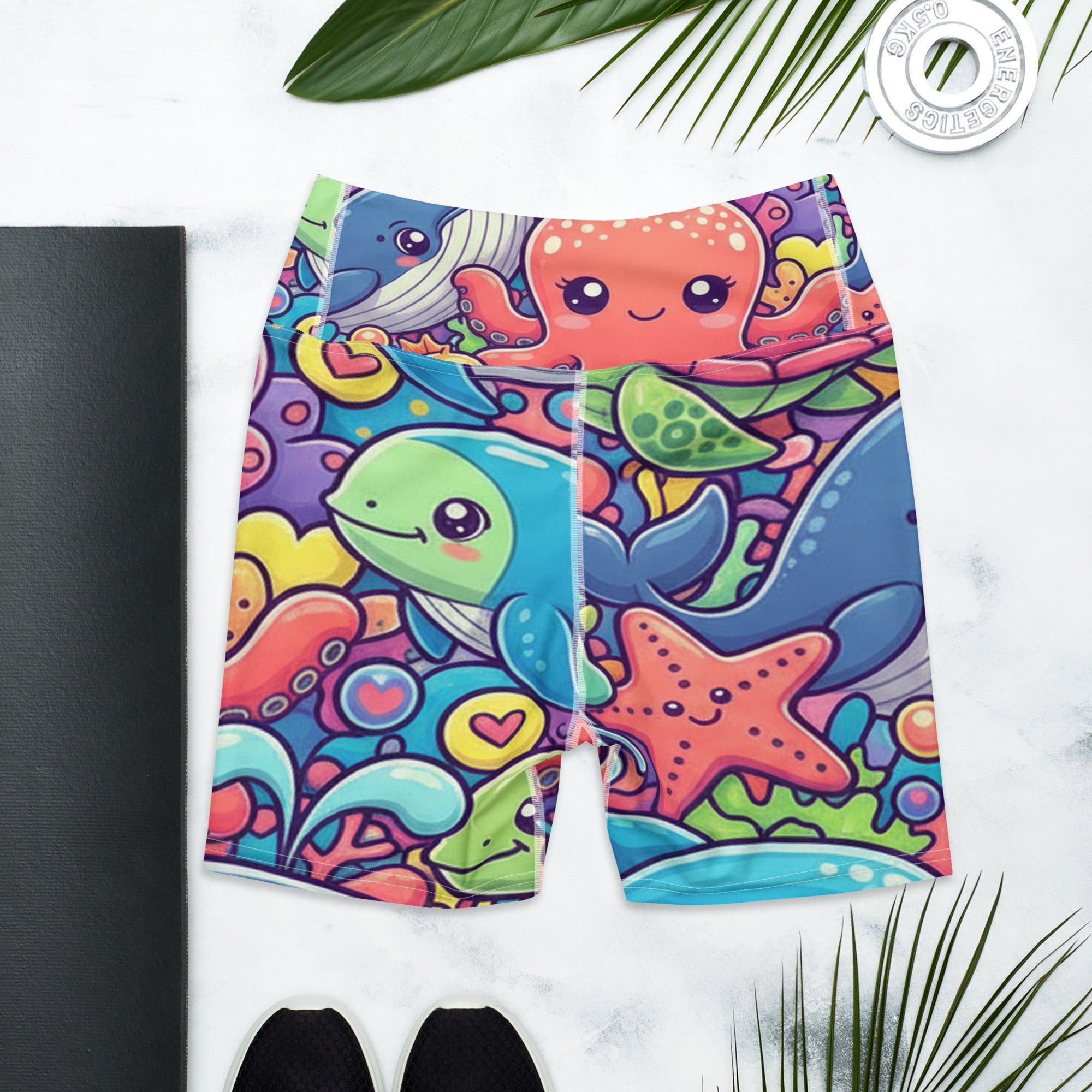 Vibrant Ocean Creatures Yoga Shorts | GearBunch