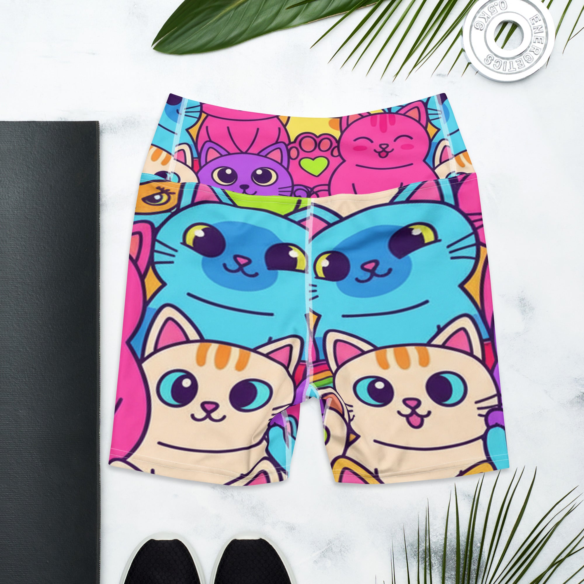 Vibrant Cats Everywhere Yoga Shorts | GearBunch