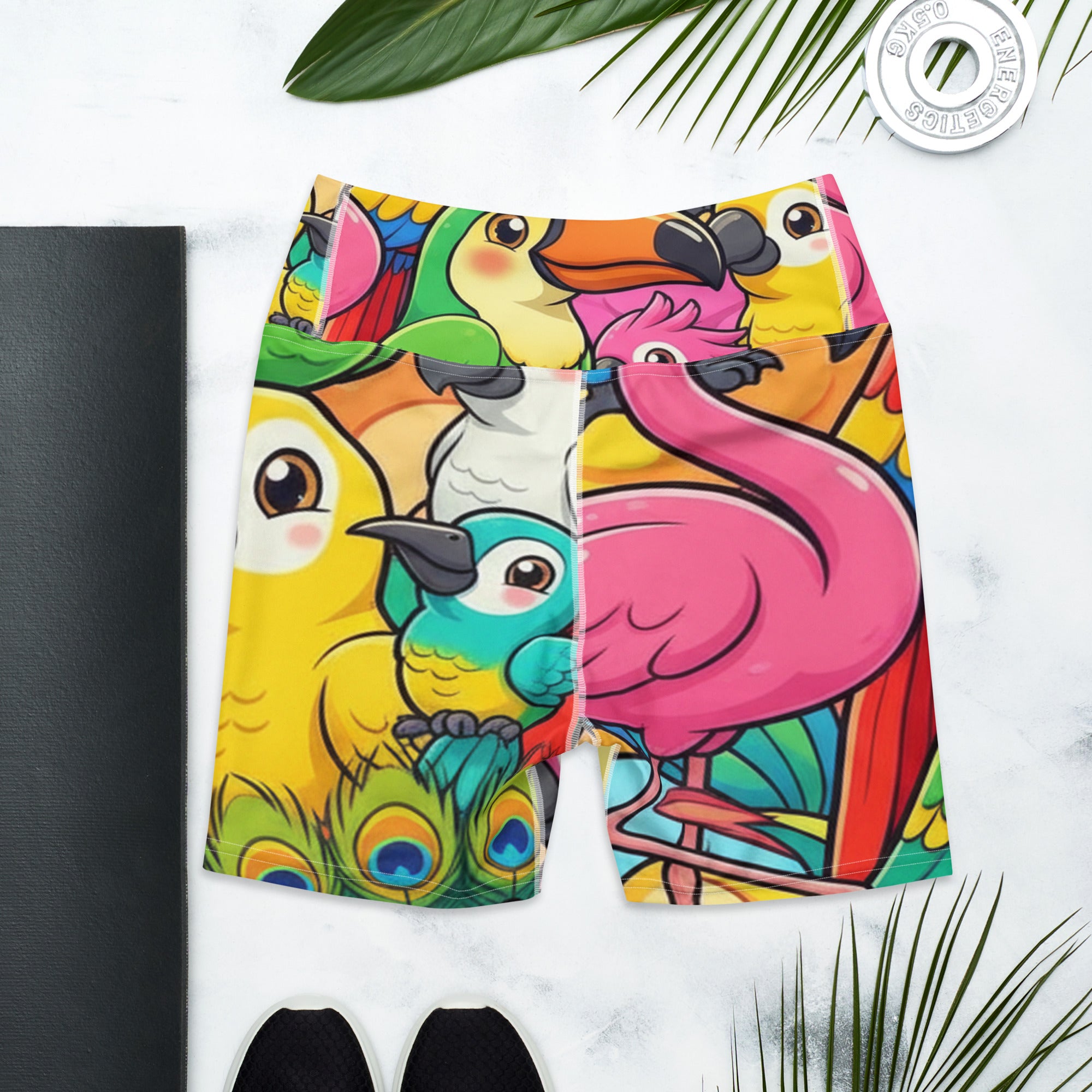 Vibrant Tropical Birds Yoga Shorts | GearBunch