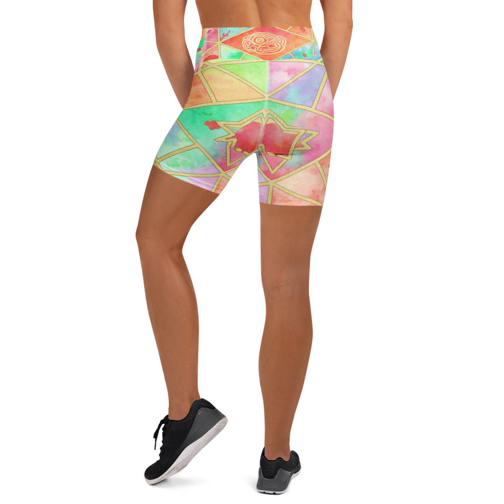 Arabic Watercolour Coral Reef Yoga Shorts | GearBunch