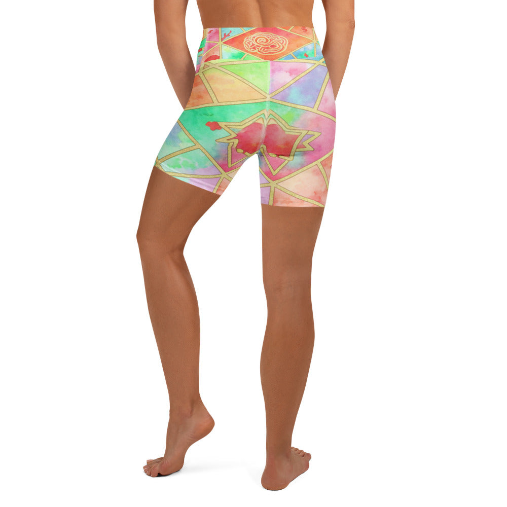 Arabic Watercolour Coral Reef Yoga Shorts | GearBunch