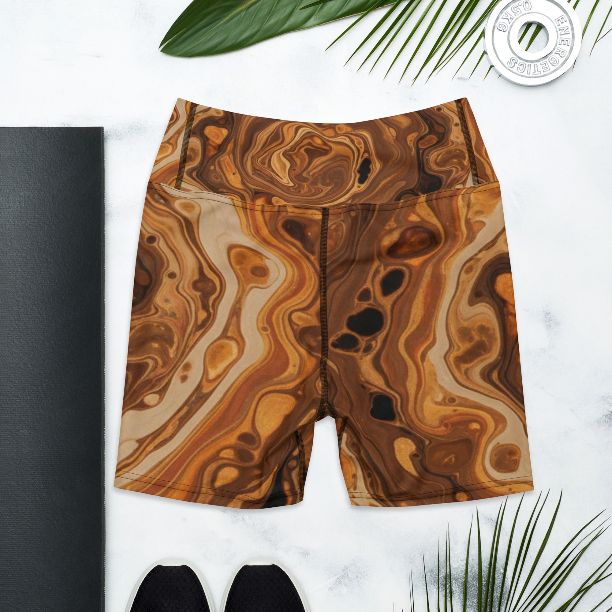 Liquid Marble Earth Agate Yoga Shorts | GearBunch