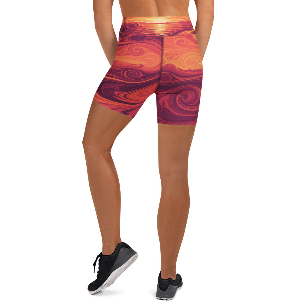 Liquid Marble Sunset Yoga Shorts | GearBunch