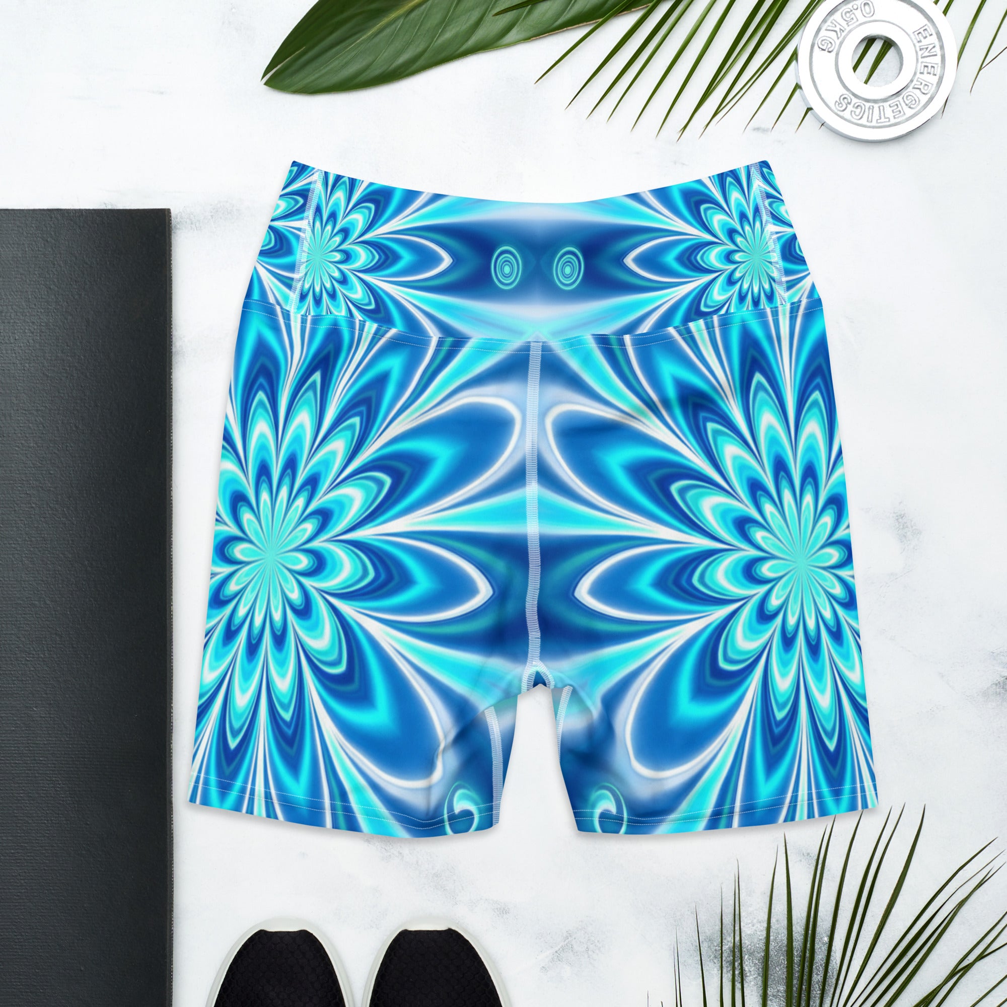 Psychedelic Electric Ocean Yoga Shorts | GearBunch