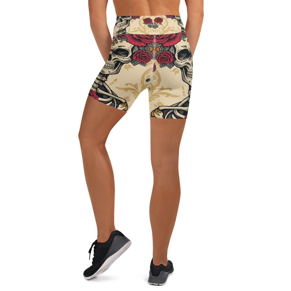 La Catrina Floral Crown Yoga Shorts | GearBunch