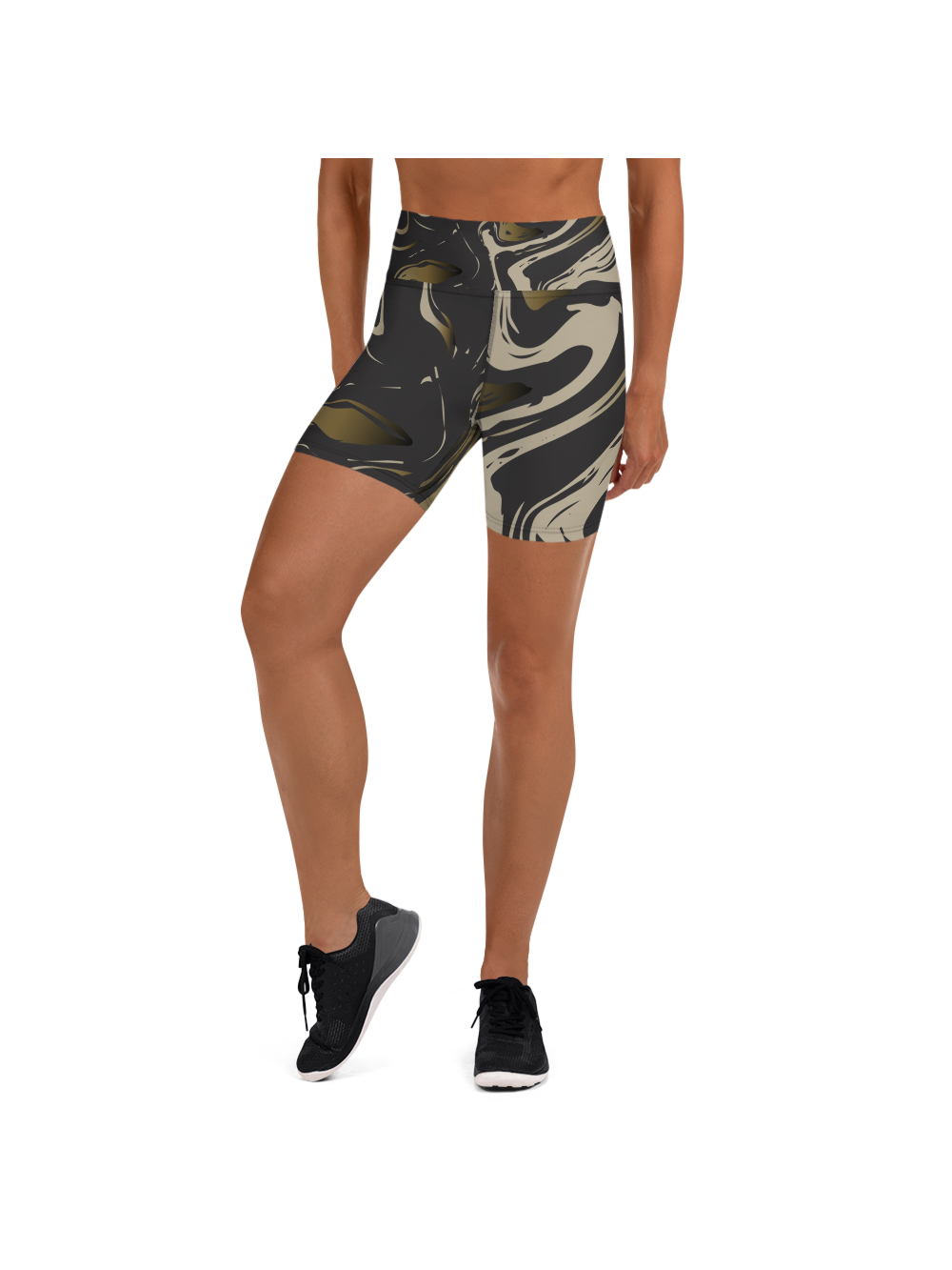 Black and Gold Marble Yoga Shorts | GearBunch