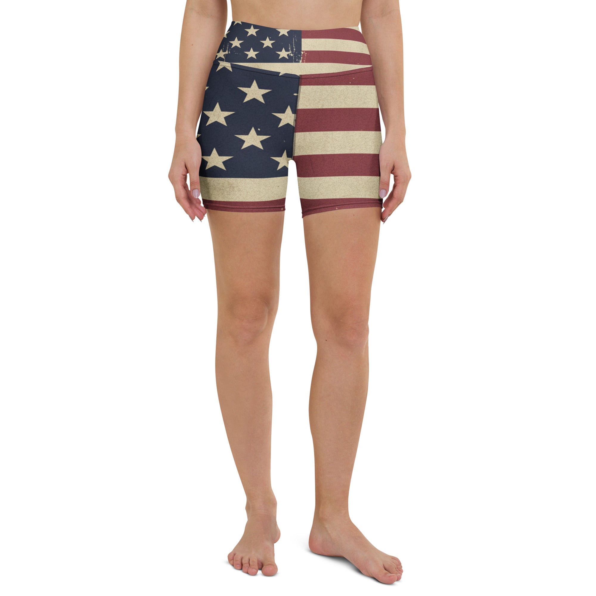Vintage Distressed American Flag Yoga Shorts | GearBunch