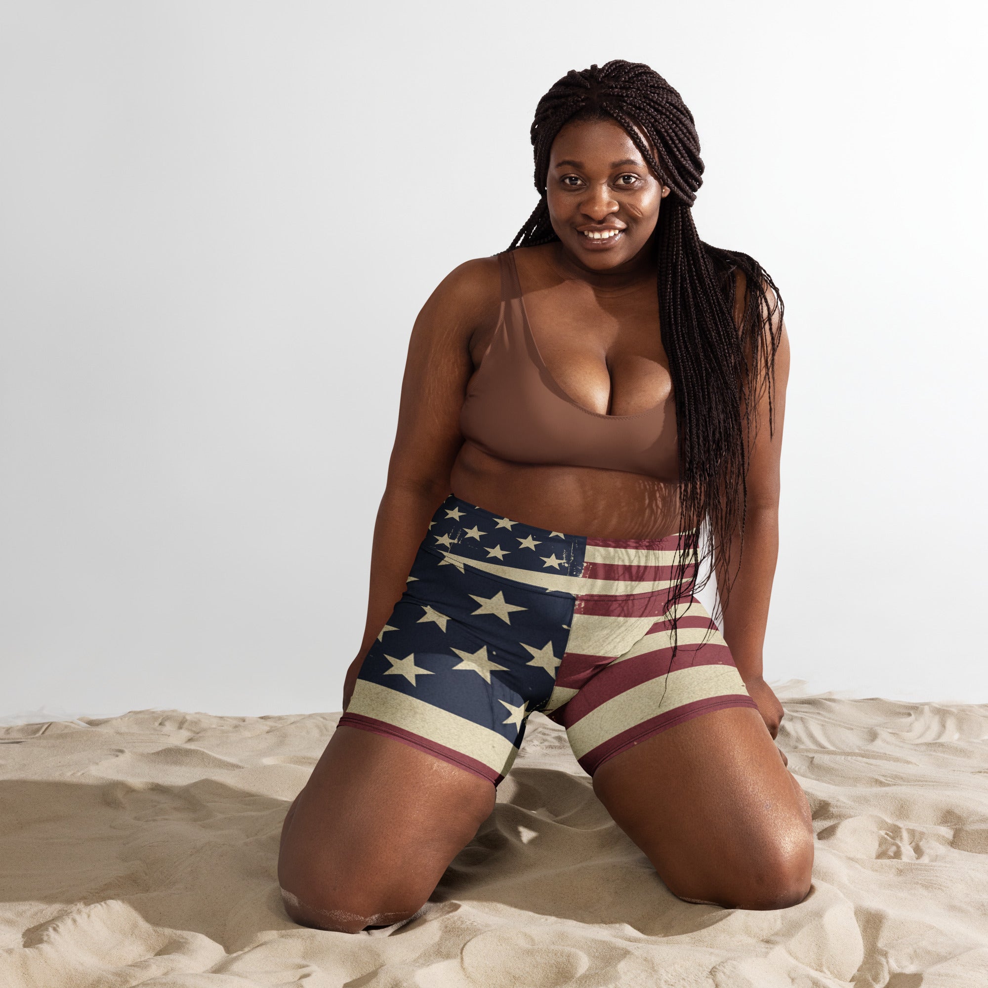 Vintage Distressed American Flag Yoga Shorts | GearBunch