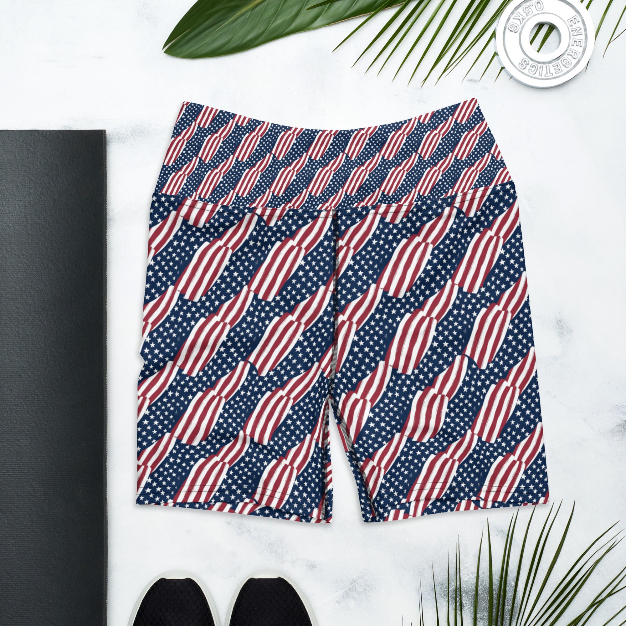American Flag Repeat Pattern Yoga Shorts | GearBunch