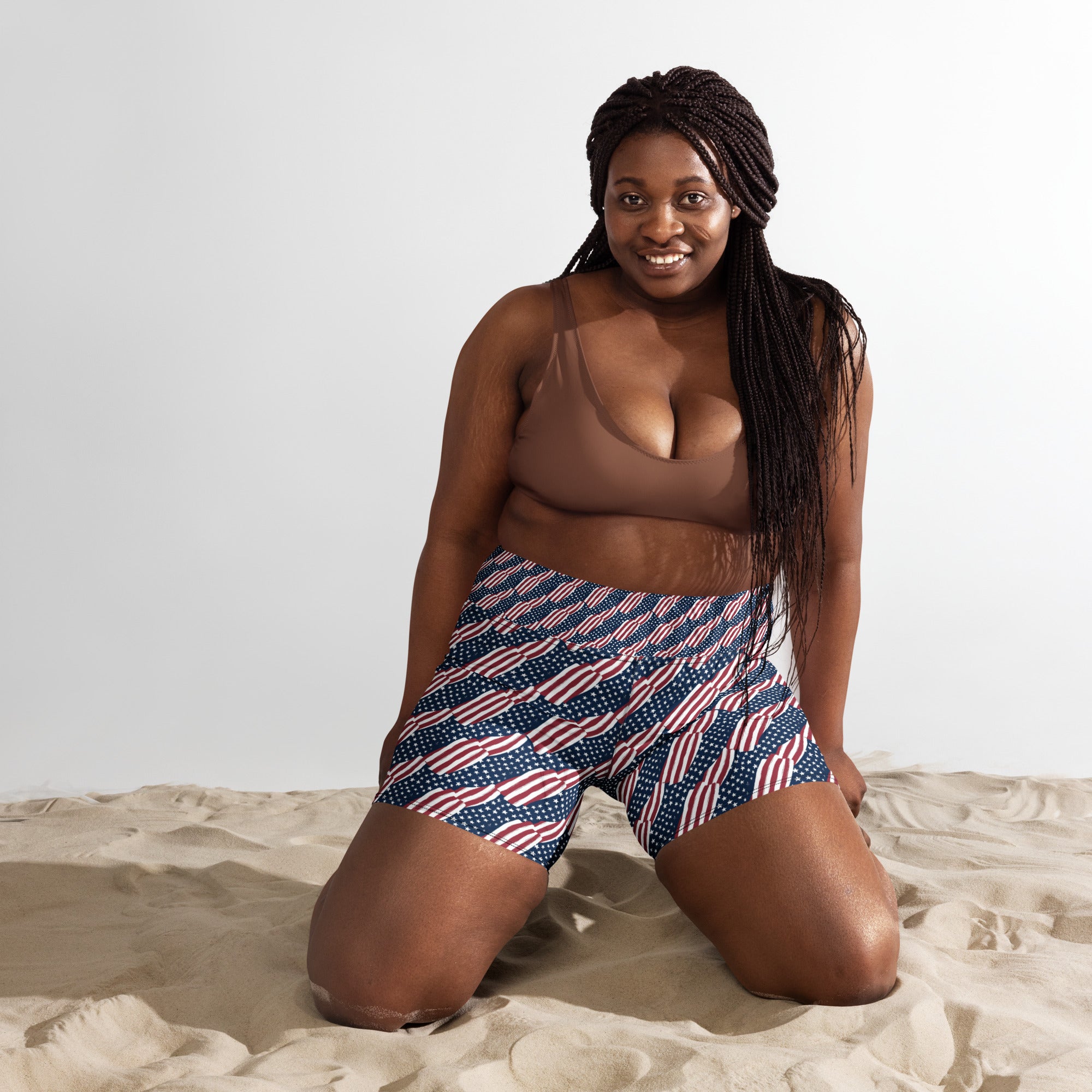 American Flag Repeat Pattern Yoga Shorts | GearBunch