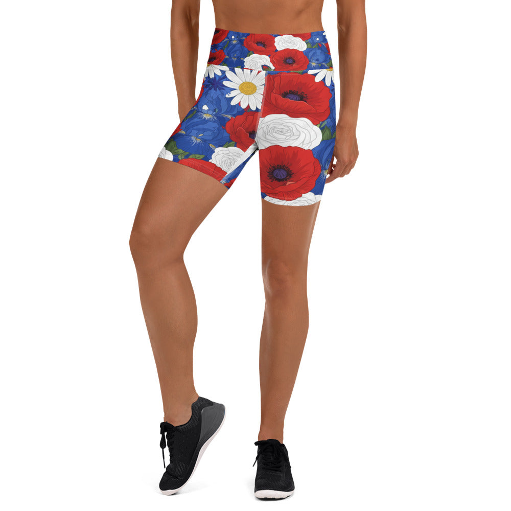 Women's americana wildflower yoga shorts front view