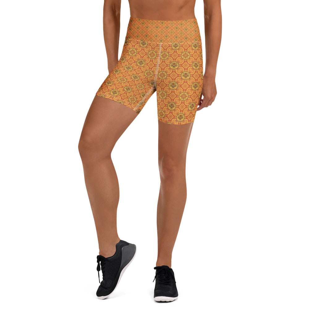 Women's striped vintage tiger yoga shorts front view
